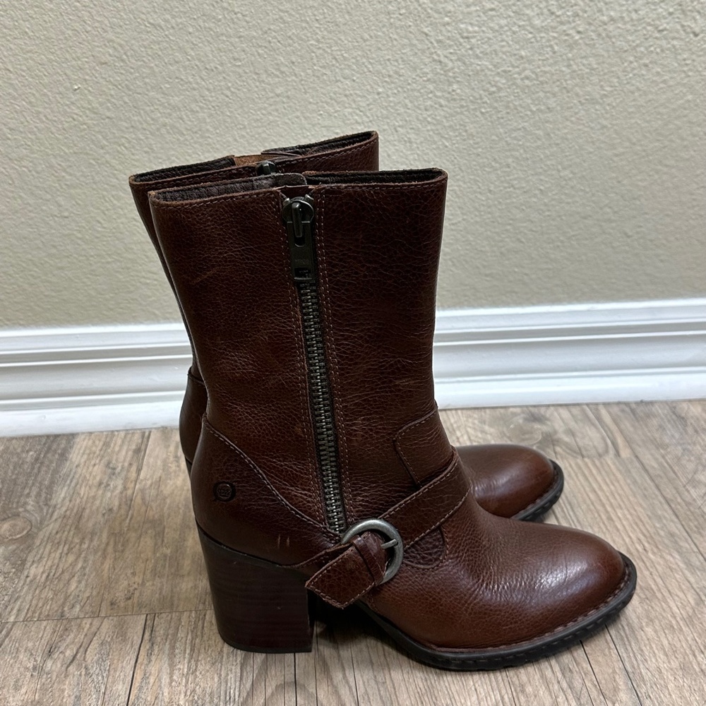 Born Camryn Motorcycle Boot Moto Cinnamon D08206 Mid Calf Leather Bootie 9.5